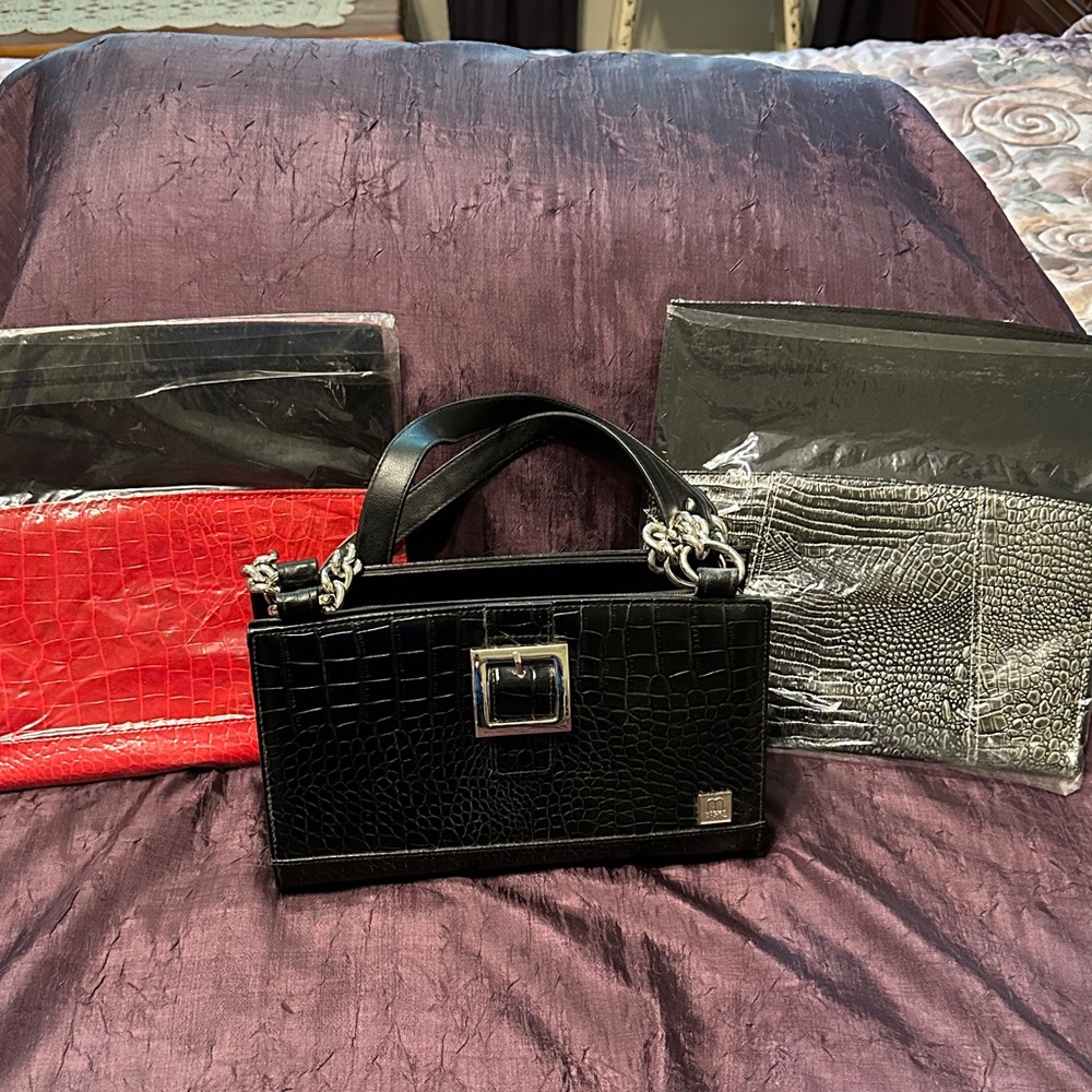 Miche Black Croc-Embossed Shoulder Bag